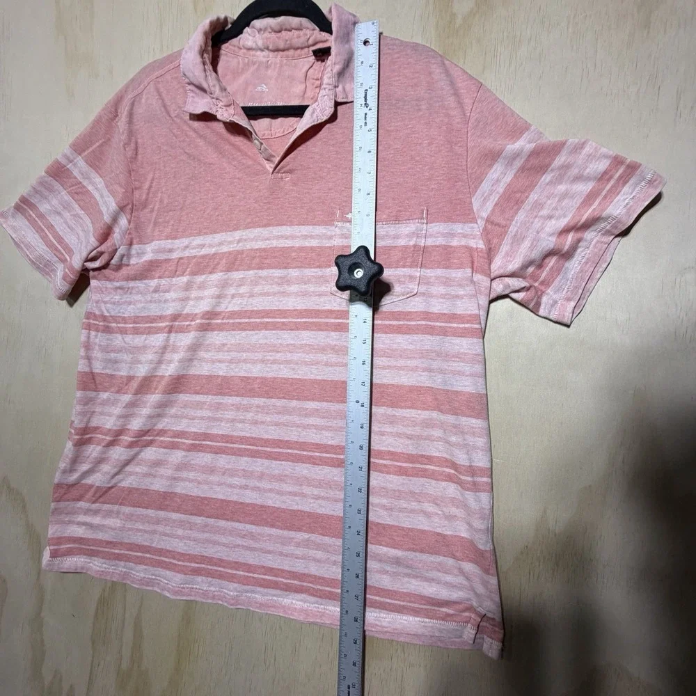 Tommy Bahama Polo Shirt Mens XL‎ Pink Striped Short Sleeve Casual Cotton